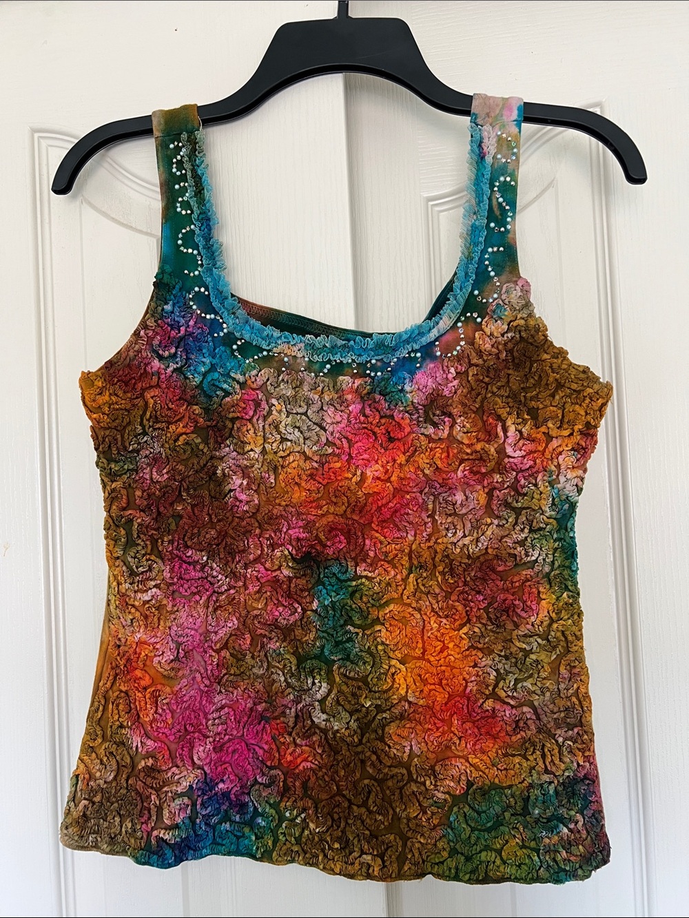 Mezon Multicolor Crinkle Tank Top with Jewel Accents